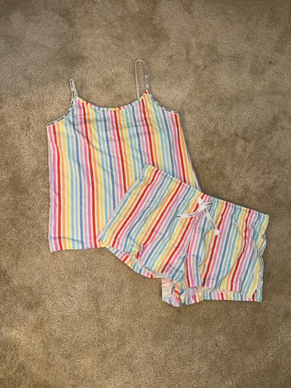 Calvin Klein Striped Rainbow Cami & Shorts Pajama Set